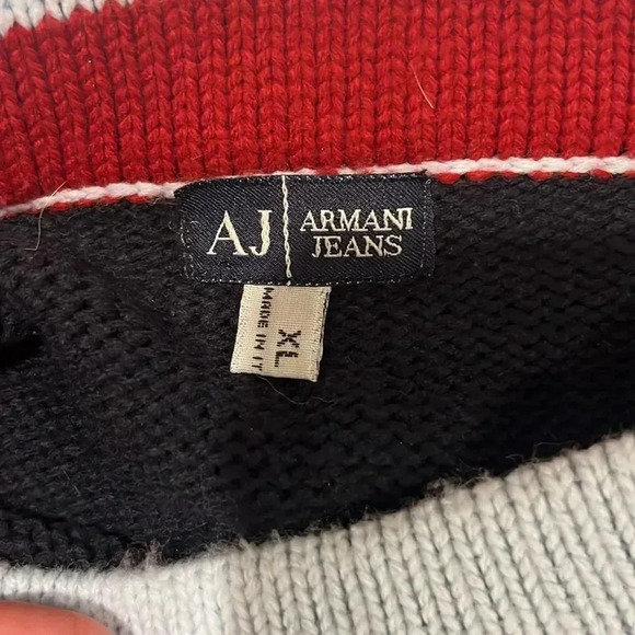 Armani Oversized Navy Colorblock Logo Sweater Made in Italy XL - Picture 9 of 11